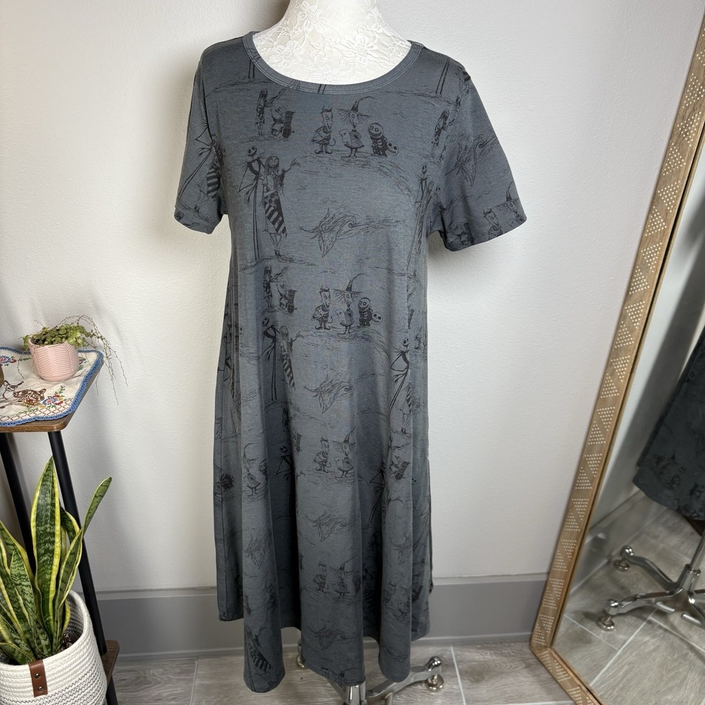 Lularoe Disney Medium ~ Gray Nightmare Before Christmas Carly Dress *Altered Hem